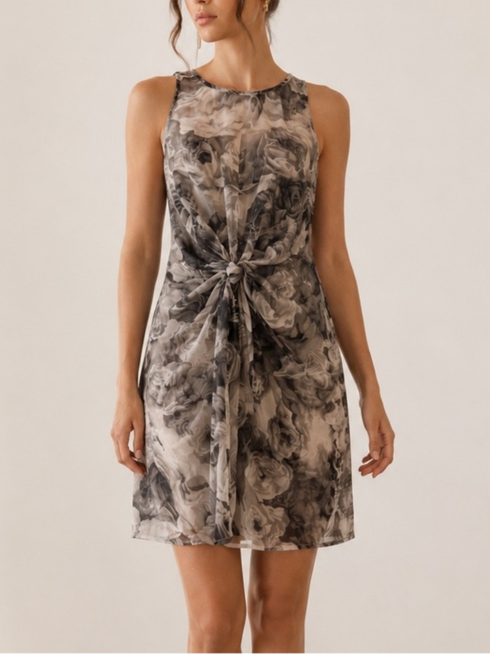 Zimmermann Vapour Twist Silk Floral Gray Silver Resort Vacation Mini Dress
